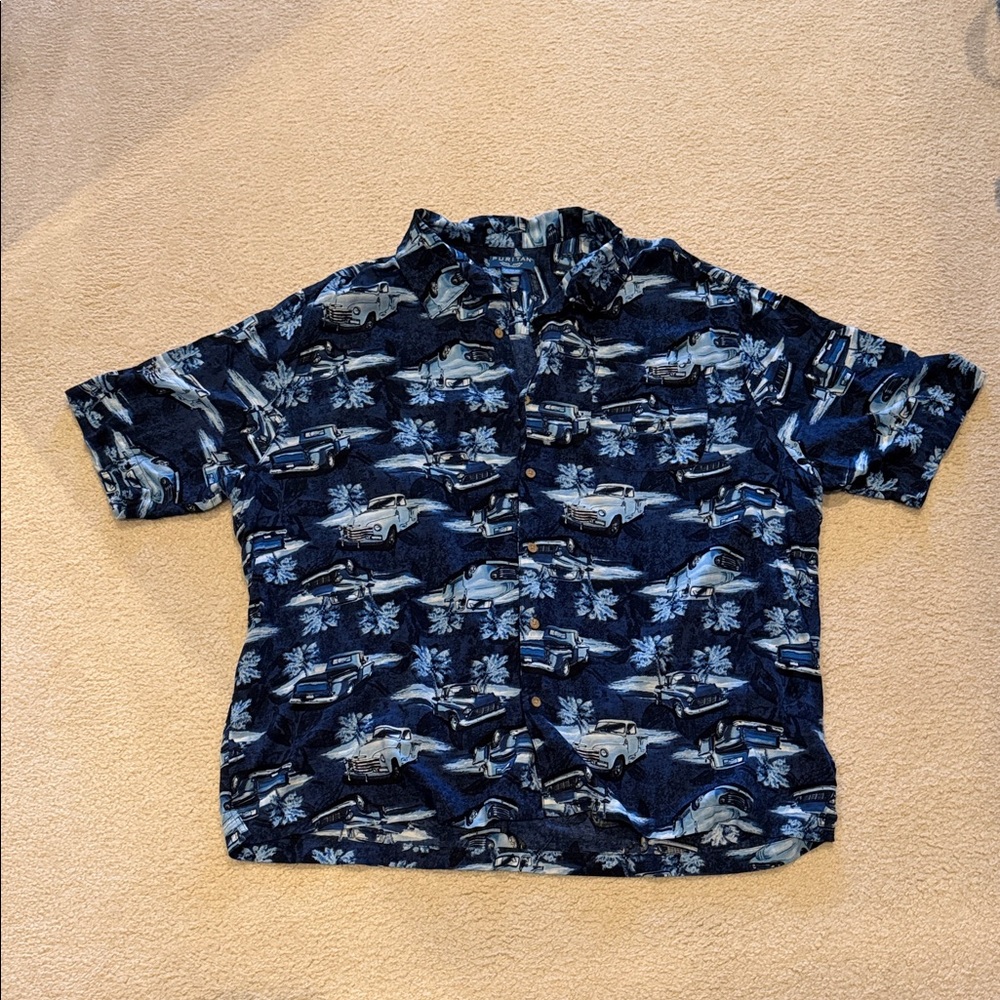 Puritan Men's Navy Car Print Shirt